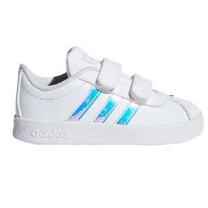 Adidas Kids White Sneakers with Blue Stripes
